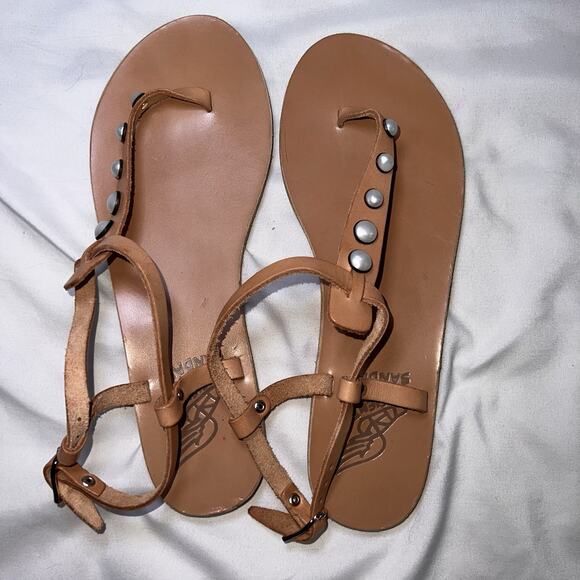 Ancient Greek Sandals Eu Size 39 US 8.5 Beige Studded Thong Ankle Strap Casual - Picture 3 of 11